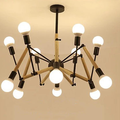 Lustre Moderne Créatif en Fer et Bois 