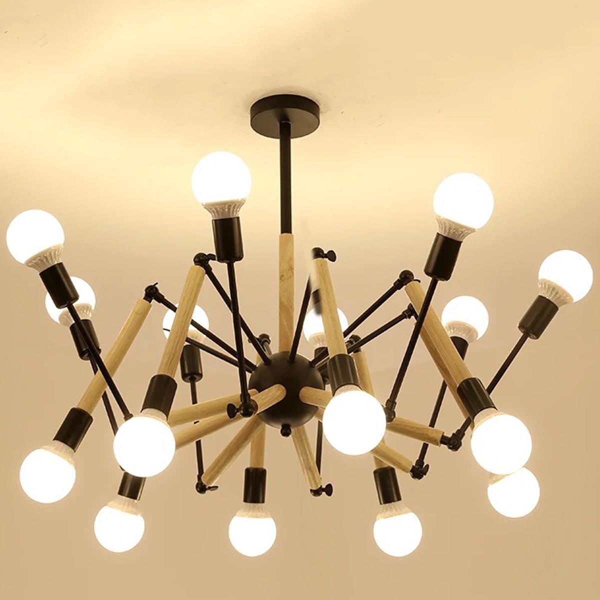 Lustre Moderne Créatif en Fer et Bois 