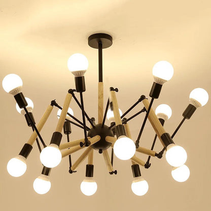 Lustre Moderne Créatif en Fer et Bois 