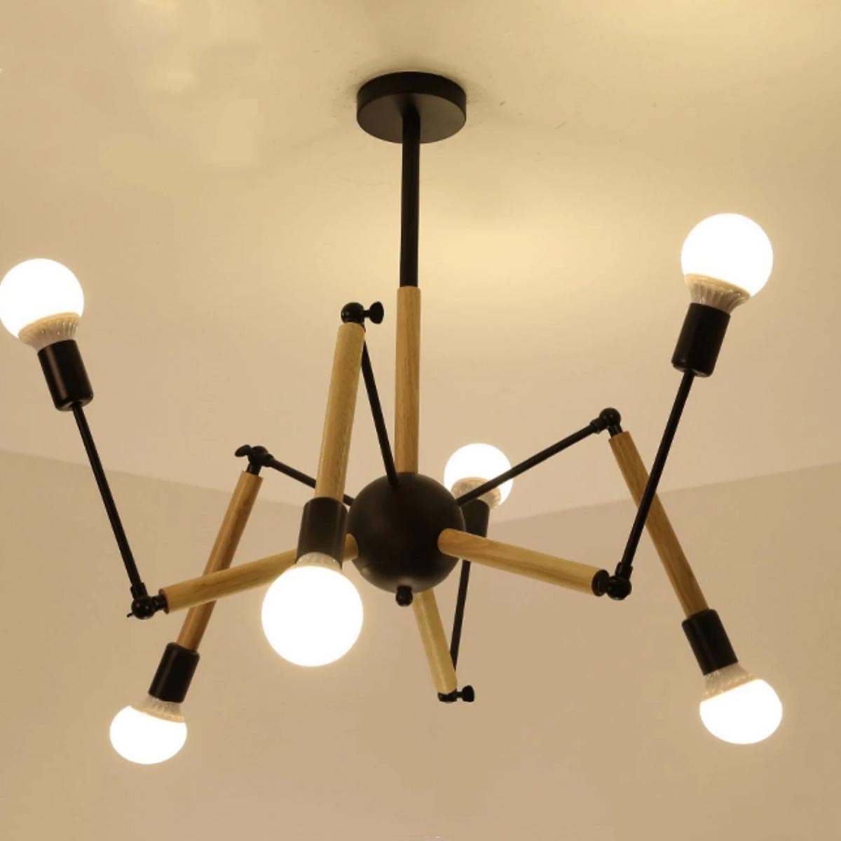 Lustre Moderne Créatif en Fer et Bois 