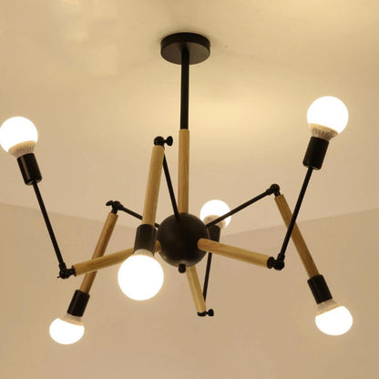 Lustre Moderne Créatif en Fer et Bois 