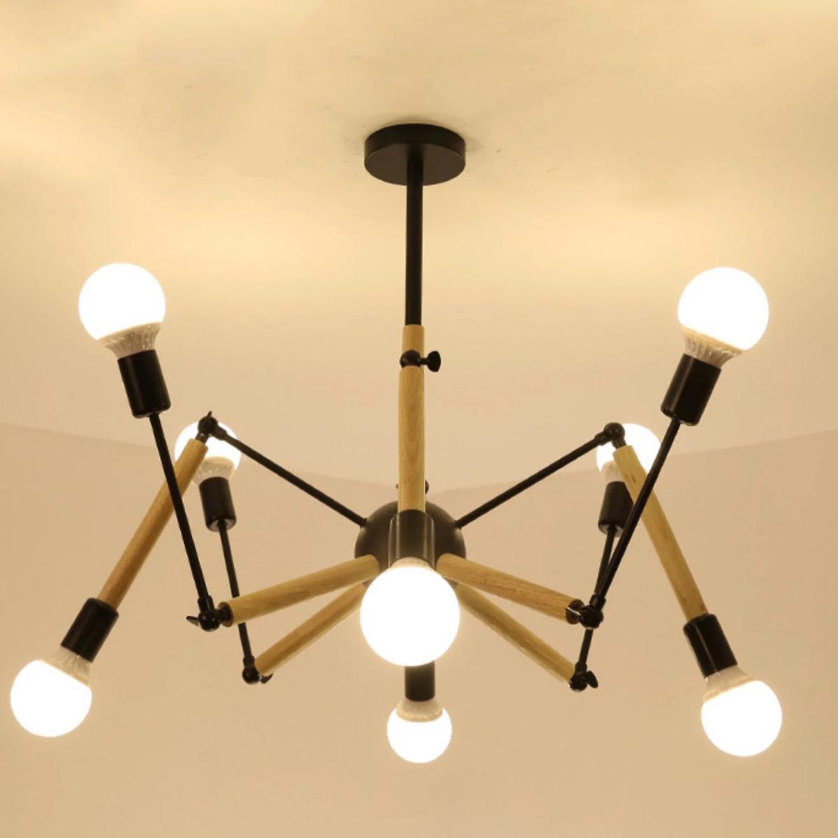 Lustre Moderne Créatif en Fer et Bois 