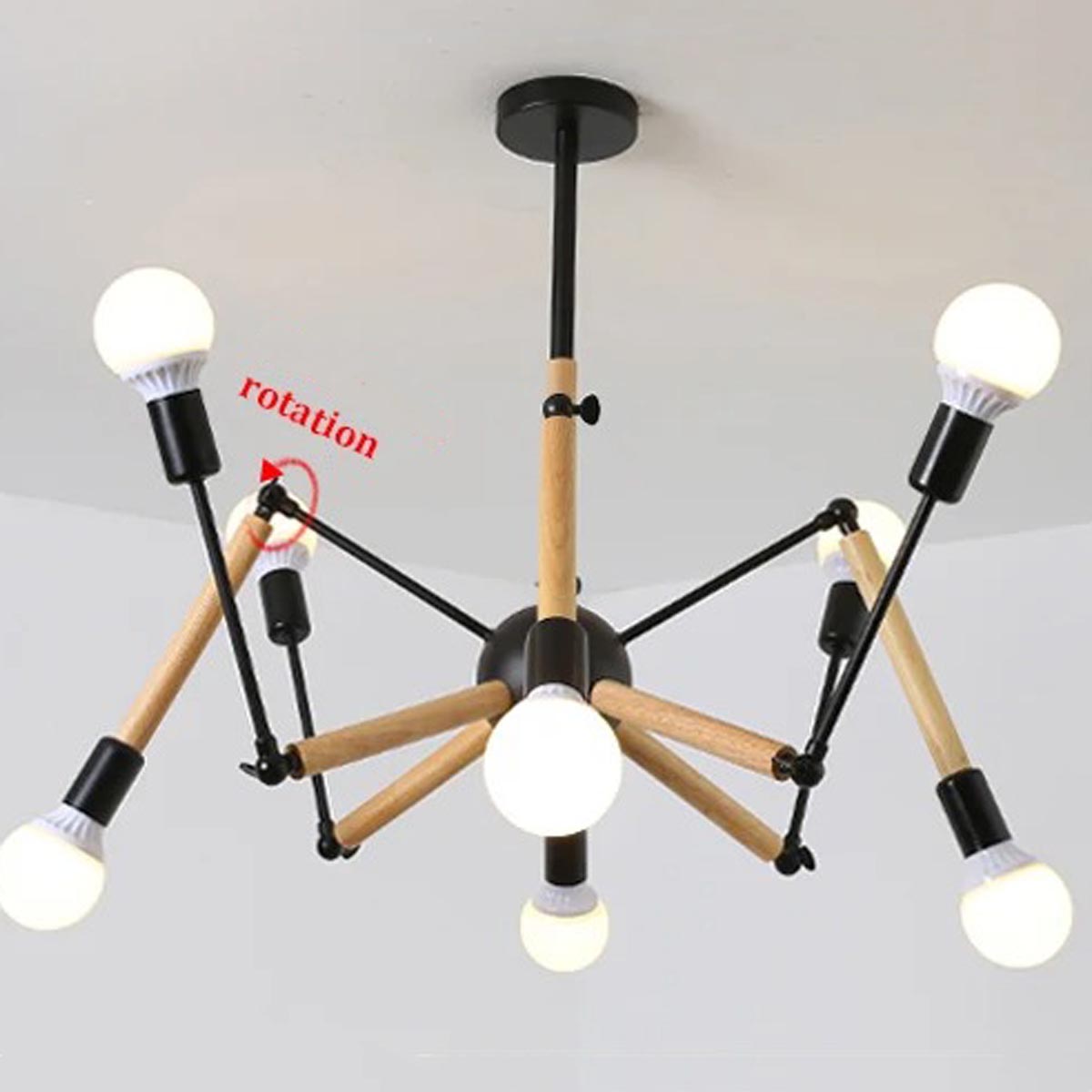 Lustre Moderne Créatif en Fer et Bois 