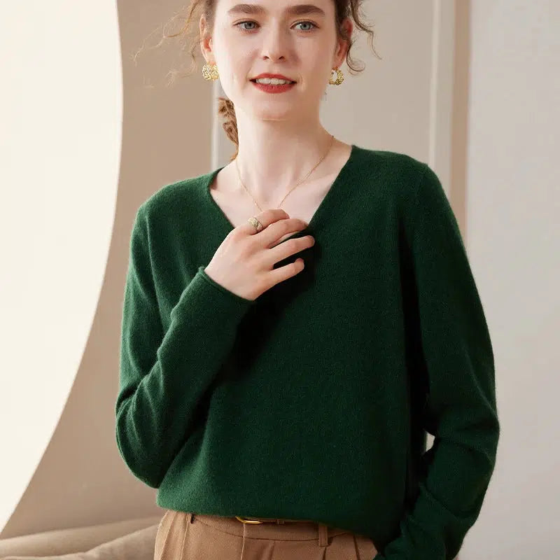Pull cachemire en v-Old Money