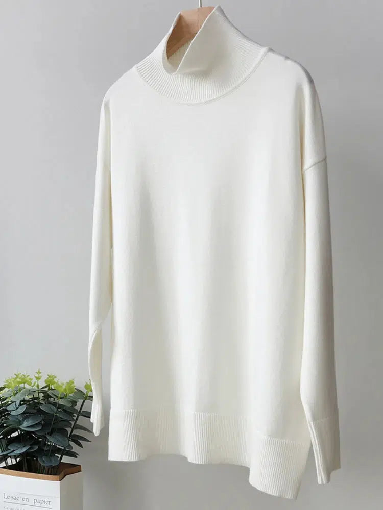 Pull col roulé blanc