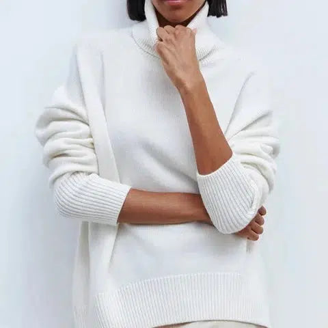 Pull col roulé blanc-Old Money