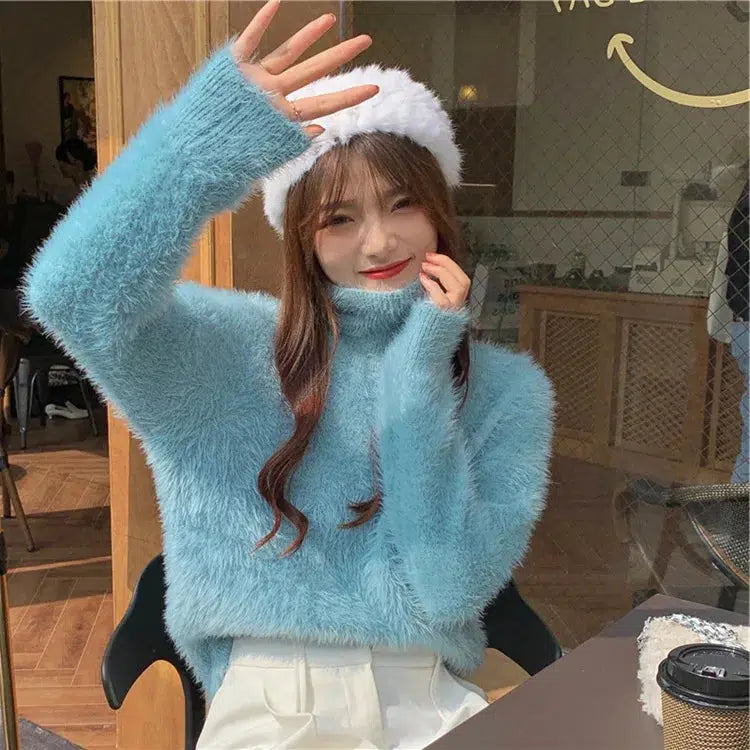 Pull mohair bleu