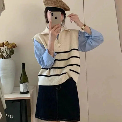 Pull rayé beige et noir-Old Money