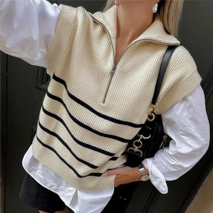 Pull rayé beige et noir