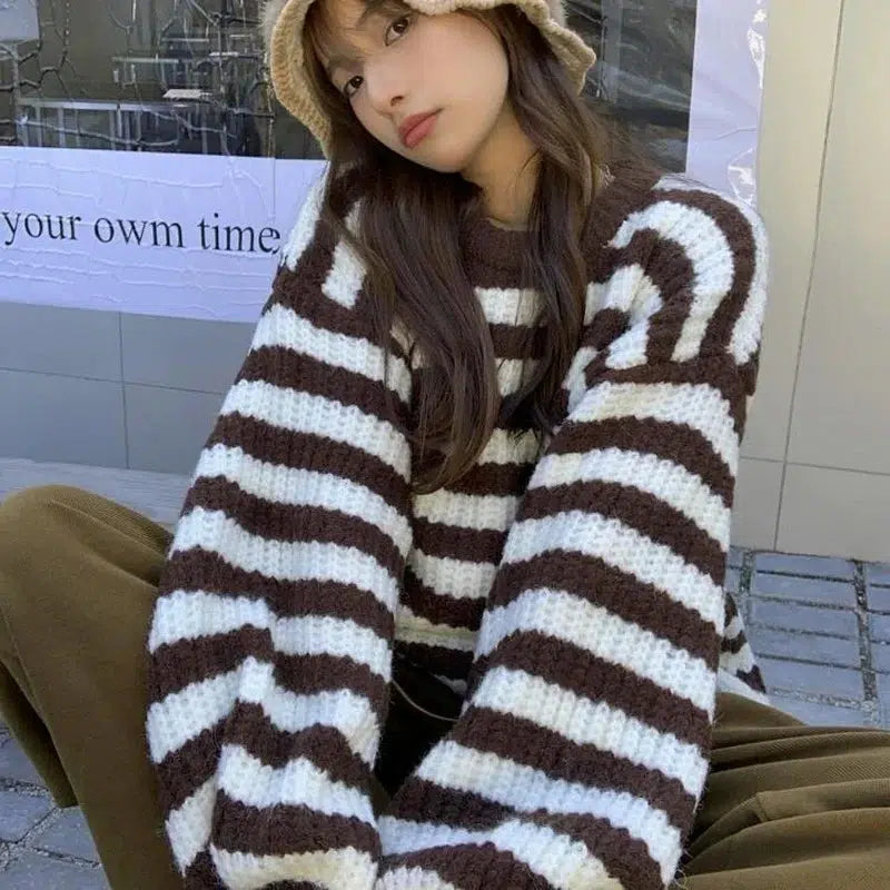 Pull rayé marron