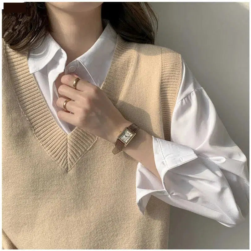 Pull sans manche beige