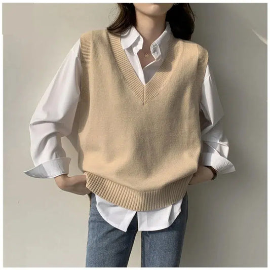 Pull sans manche beige