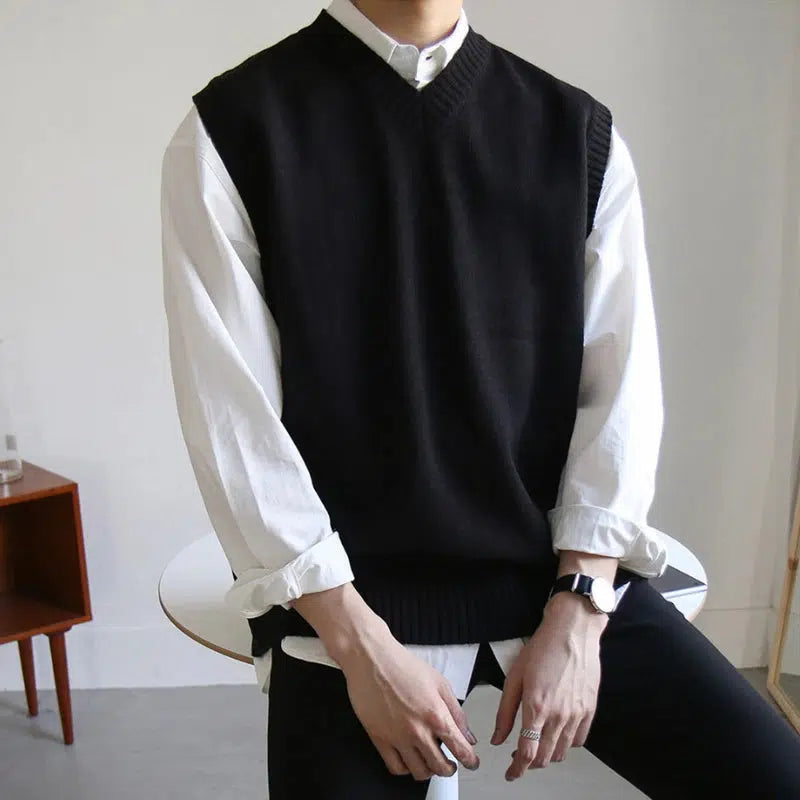 Pull sans manche noir-Old Money