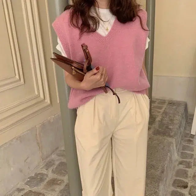 Pull sans manche rose