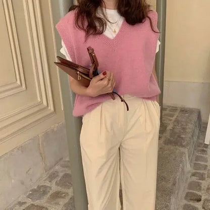Pull sans manche rose