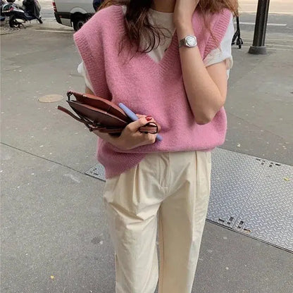 Pull sans manche rose