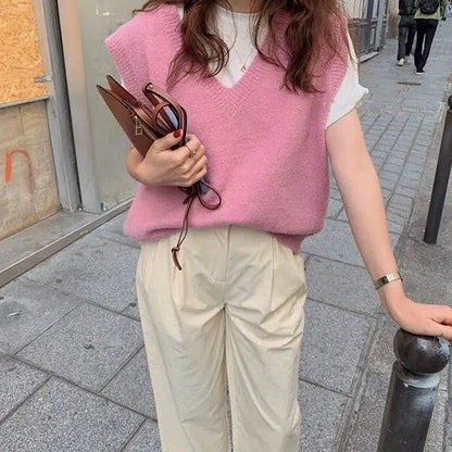 Pull sans manche rose