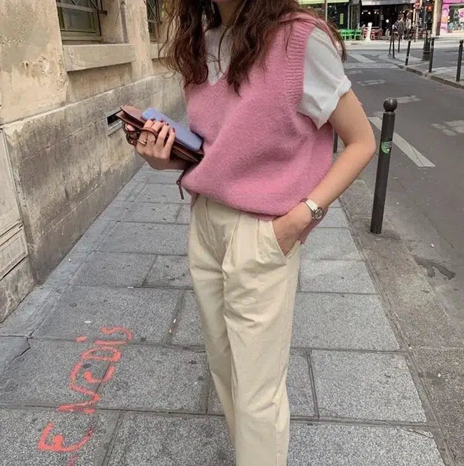 Pull sans manche rose