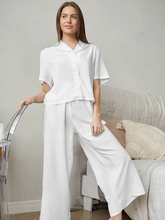 Ensemble Pyjama Fluide Plissé "Blanc" | Pyjama Shop