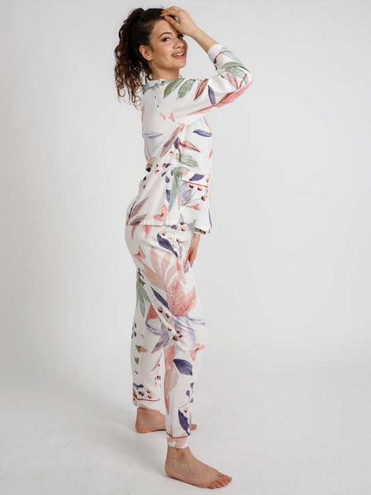 Pyjama en Viscose pour Femme "Feuillage Rose" | Pyjama Shop