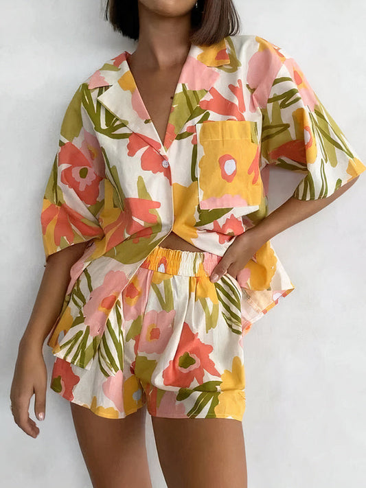 Pyjama en Satin Chemise + Short pour Femme "Floral" | Pyjama Shop