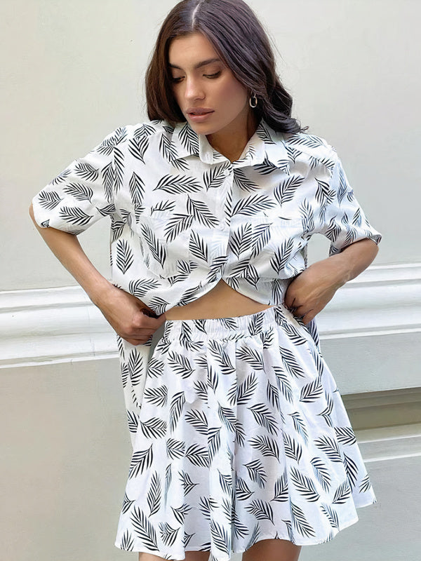 Pyjama Femme en Satin Croisé à Motif de Feuille | Pyjama Shop