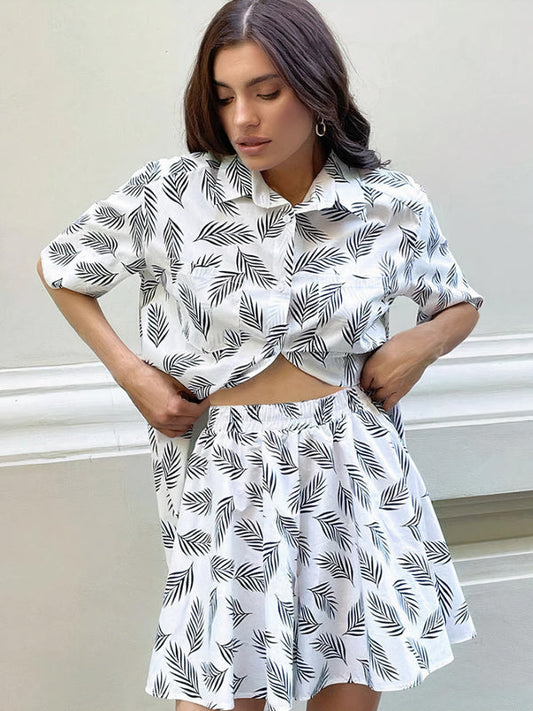 Pyjama Femme en Satin Croisé à Motif de Feuille | Pyjama Shop