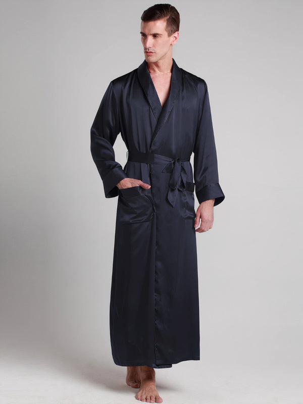 Robe de Chambre en Soie pour Homme Longueur Classique "Bleu Marine"