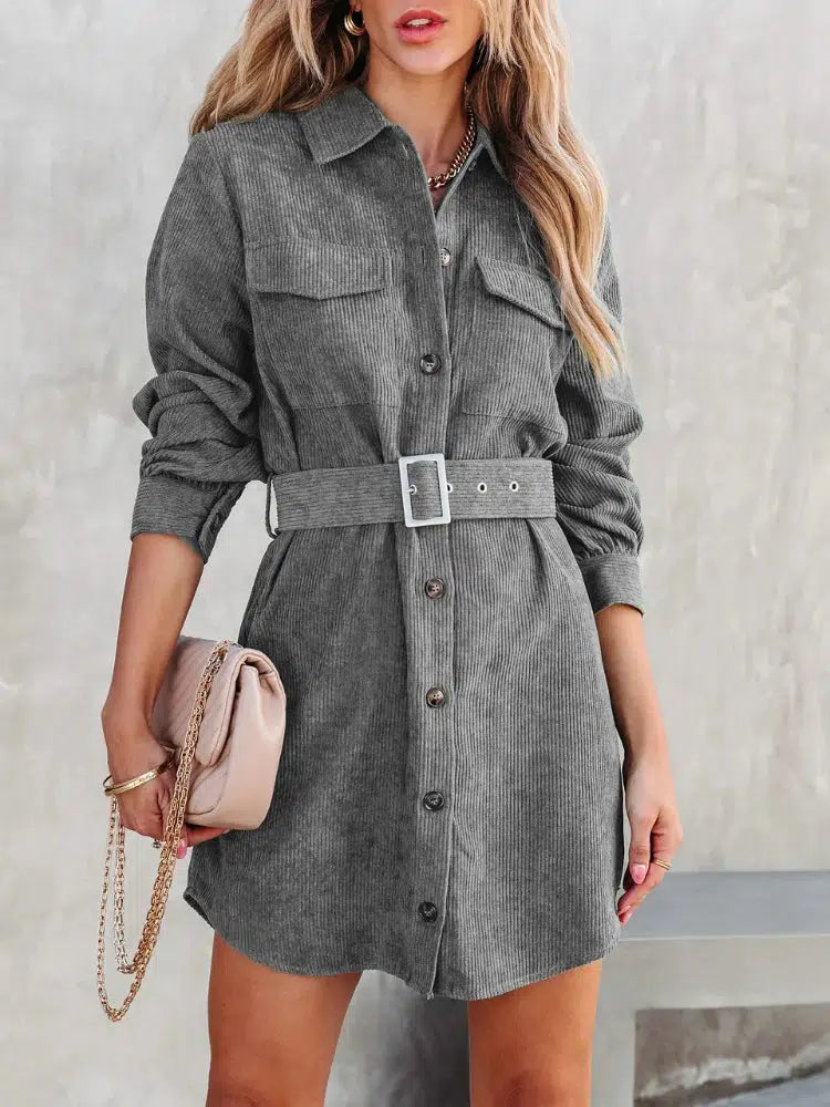 Robe chemise velours cotelé-Old Money
