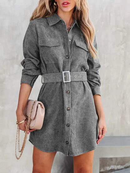 Robe chemise velours cotelé-Old Money