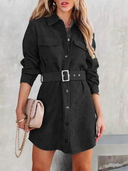 Robe chemise velours cotelé-Old Money
