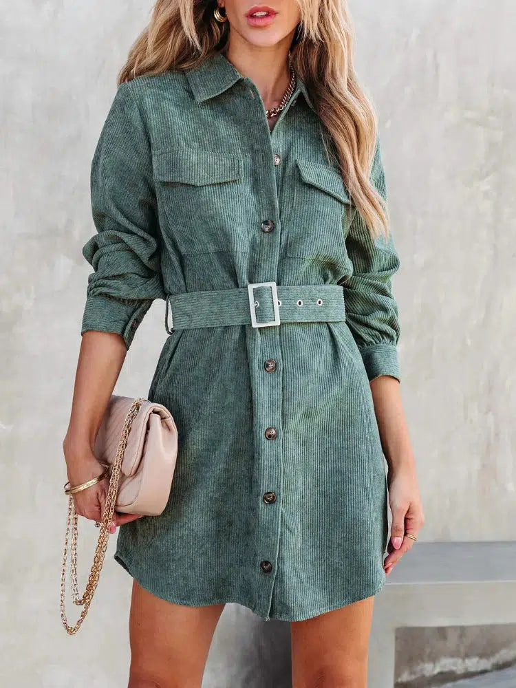 Robe chemise velours cotelé-Old Money