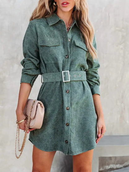 Robe chemise velours cotelé-Old Money