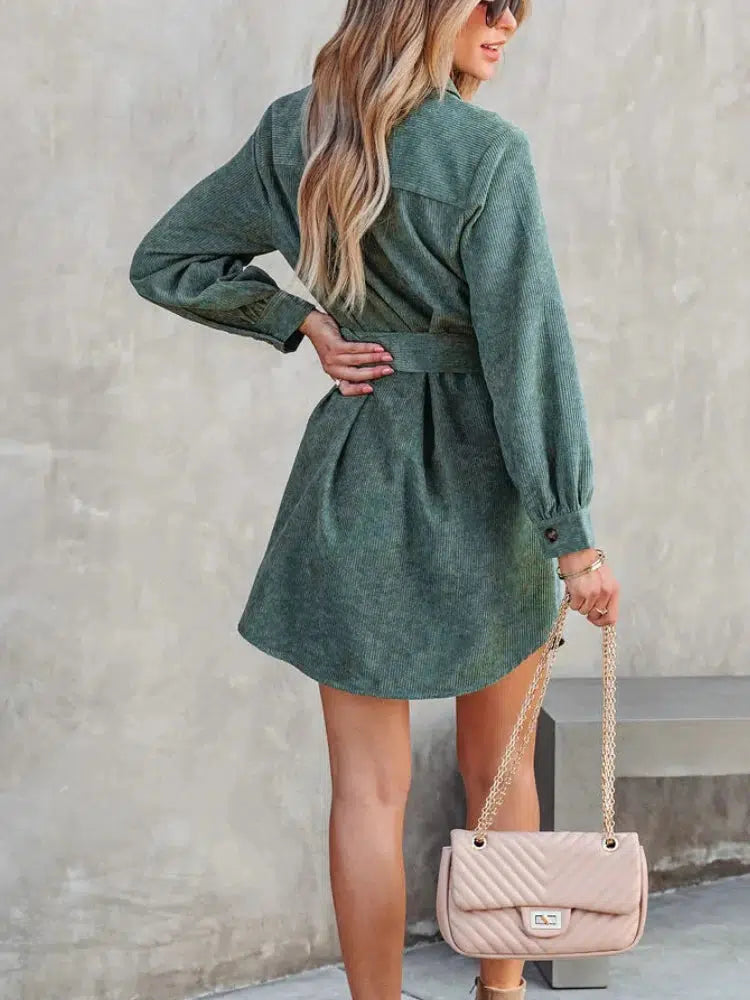 Robe chemise velours cotelé