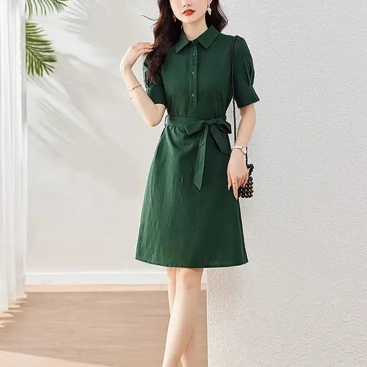 Robe chemise vert-Old Money