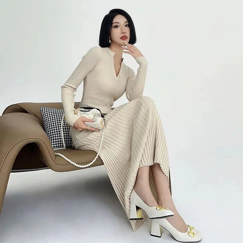 Robe longue tricot-Old Money