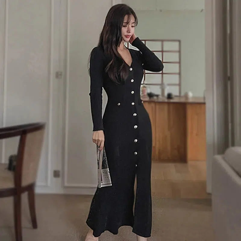 Robe tricot noire-Old Money