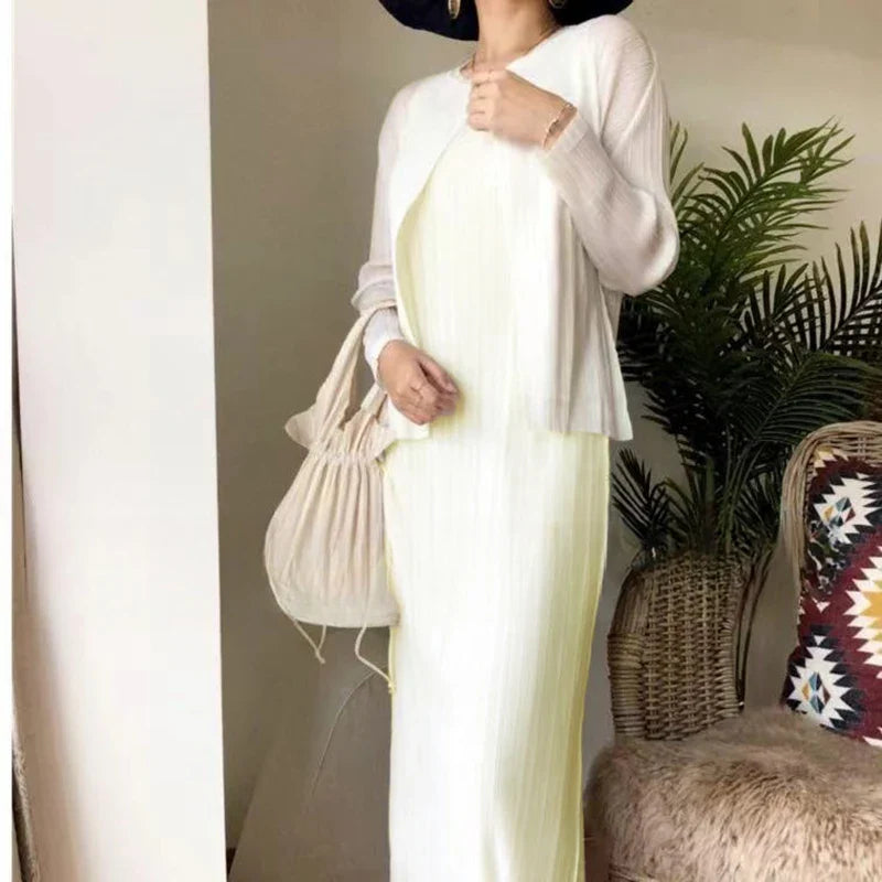 Robe longue plissée blanc