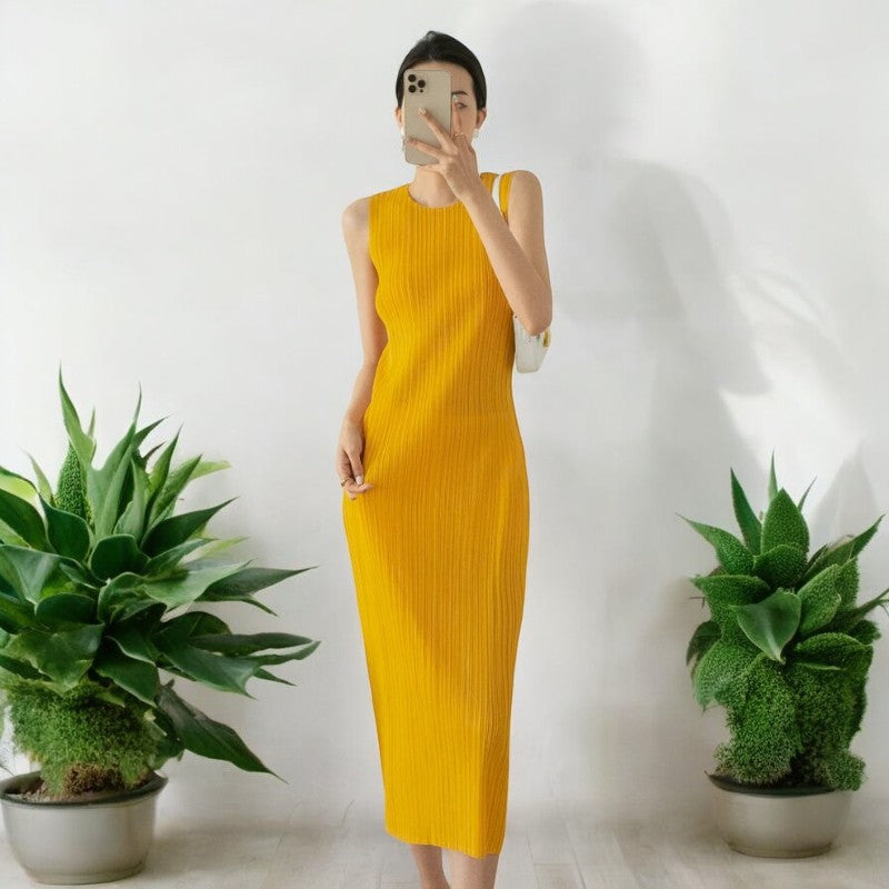 Robe plissée jaune