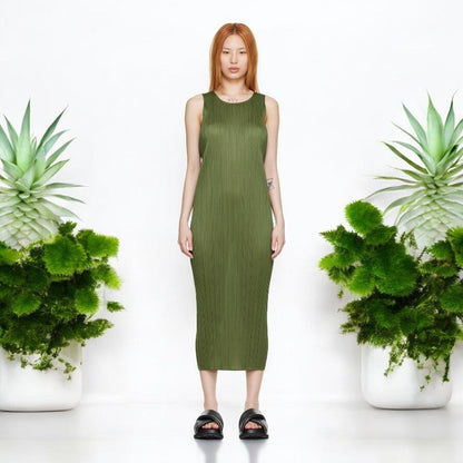 Robe plissée kaki