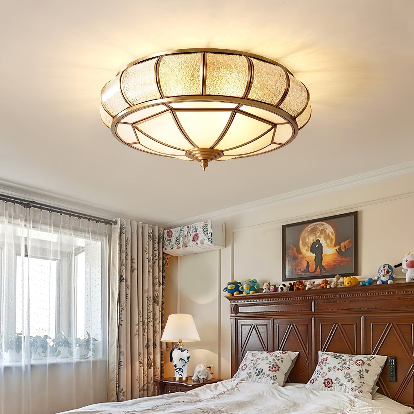 Plafonnier Rond en Verre Texturé LED - Élégant et Moderne pour Chambre et Salon
