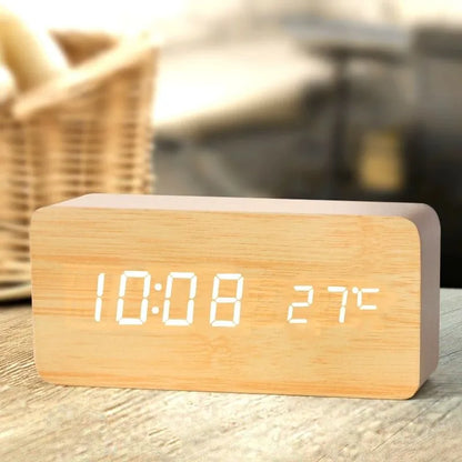 Lampe de Chevet Réveil LED en Bois Moderne