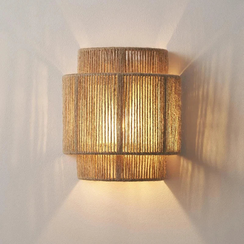 Lampe de chevet Murale Vintage en Rotin Tressé