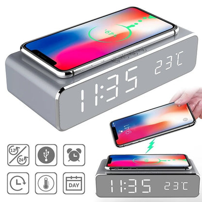 Lampe de Chevet Tactile Chargeur Sans Fil Réveil Intégré