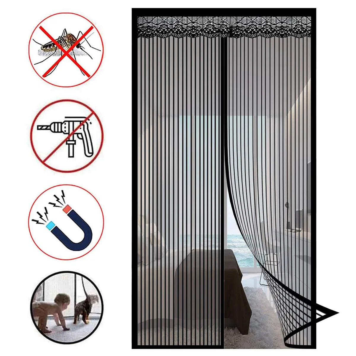 Moustiquaire aimantée maille ultra fine avec Ruban Velcro