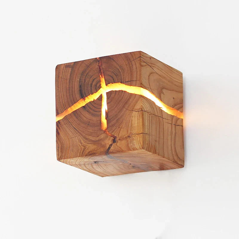 Lampe de chevet Murale Cube en Bois Moderne