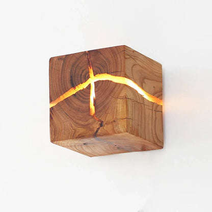 Lampe de chevet Murale Cube en Bois Moderne