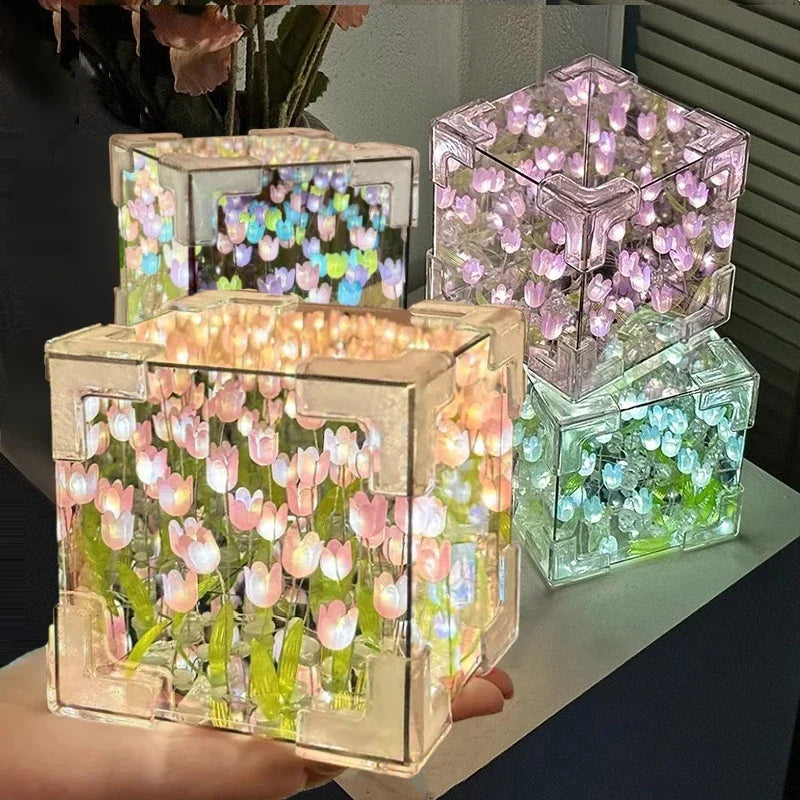 Lampe de Chevet Miroir LED 3D Tulipe Coloré