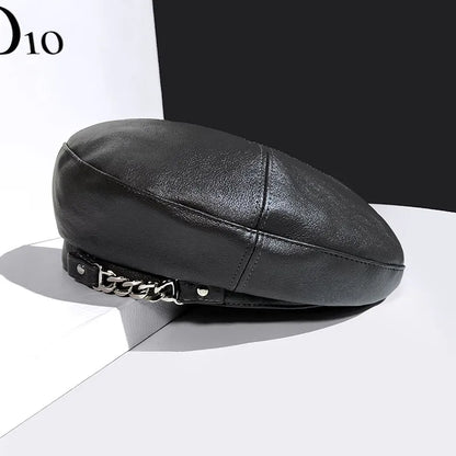 Béret Femme en Cuir avec Chaine