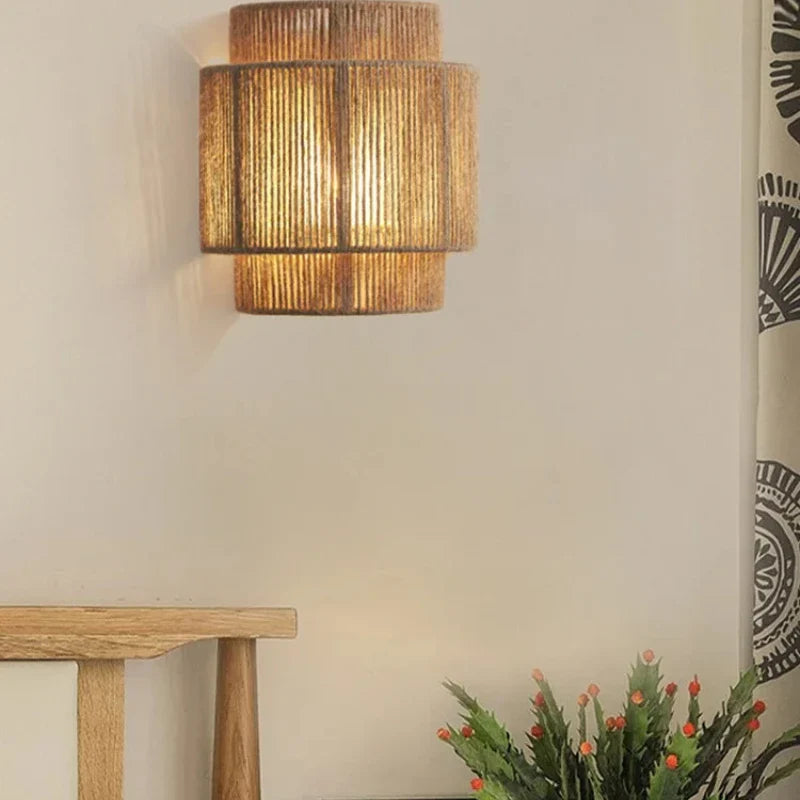 Lampe de chevet Murale Vintage en Rotin Tressé